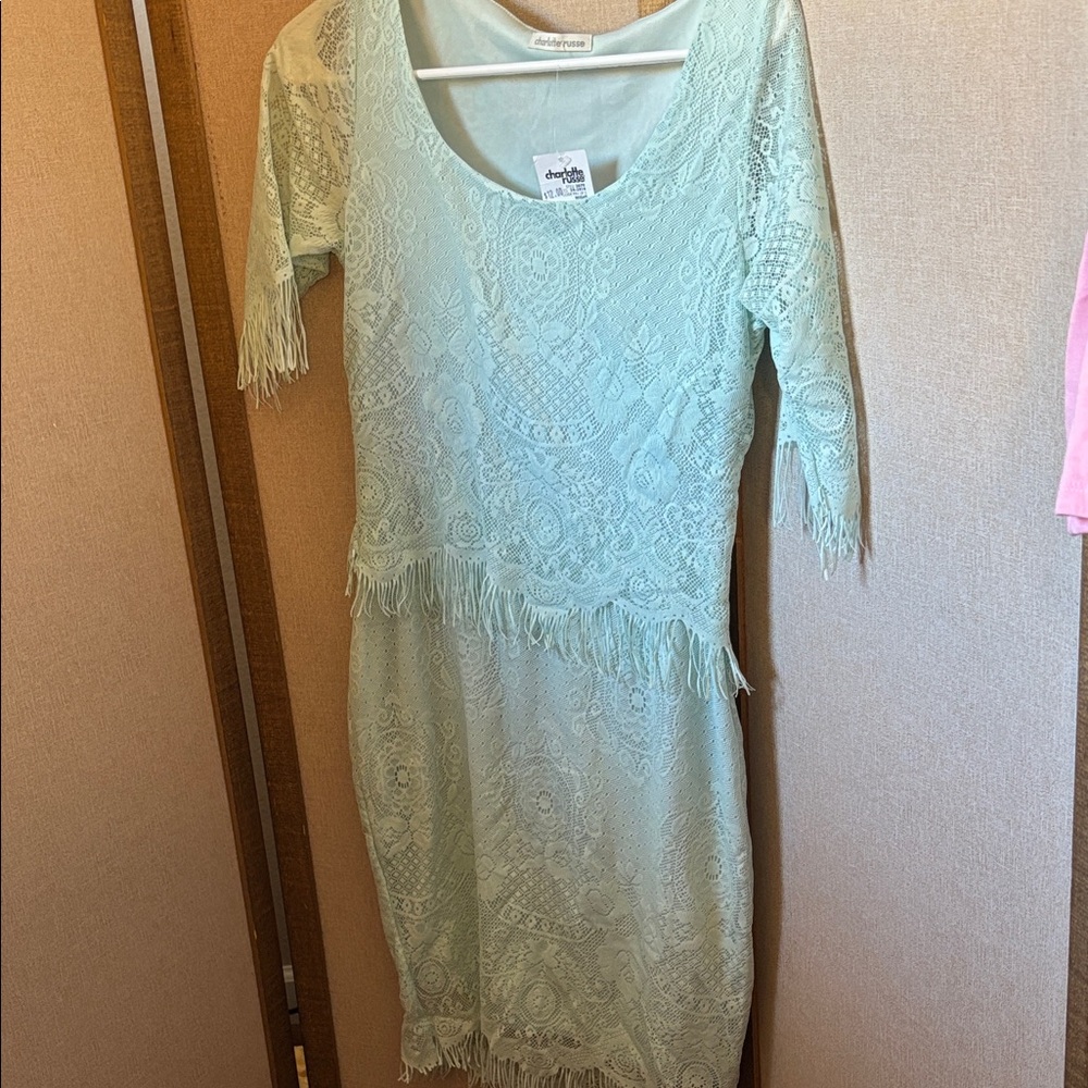 Charlotte Russe Light Green Lace Fringed Dress Medium NWT